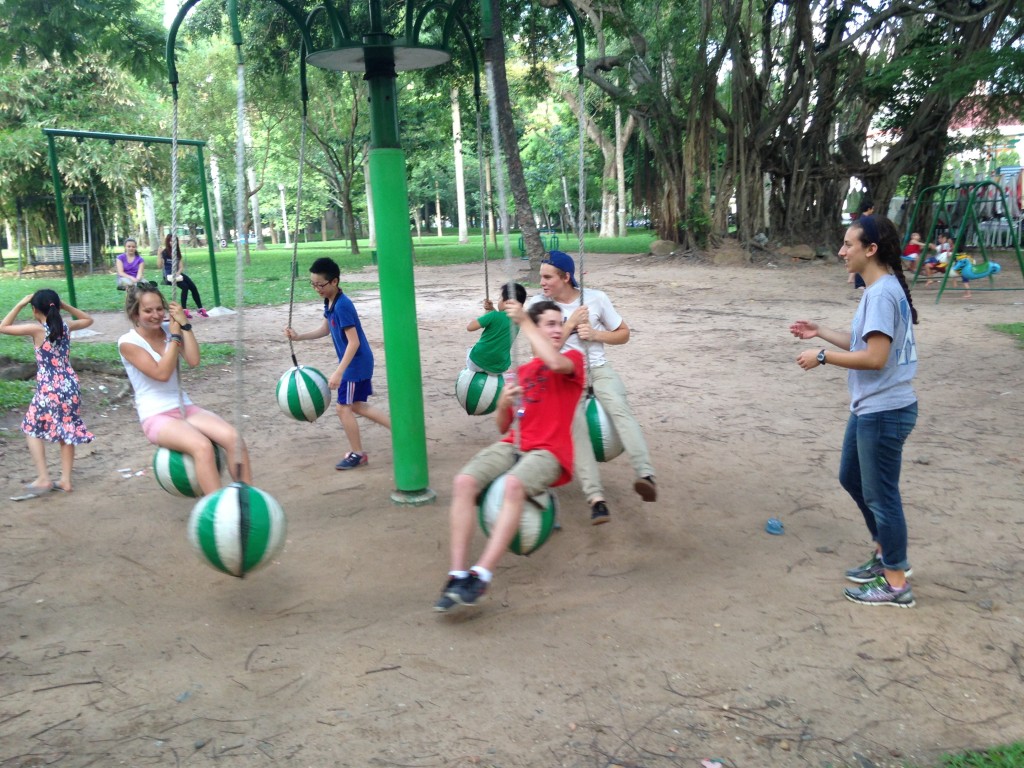 Having some fun on the playground at the Independence Palace!
